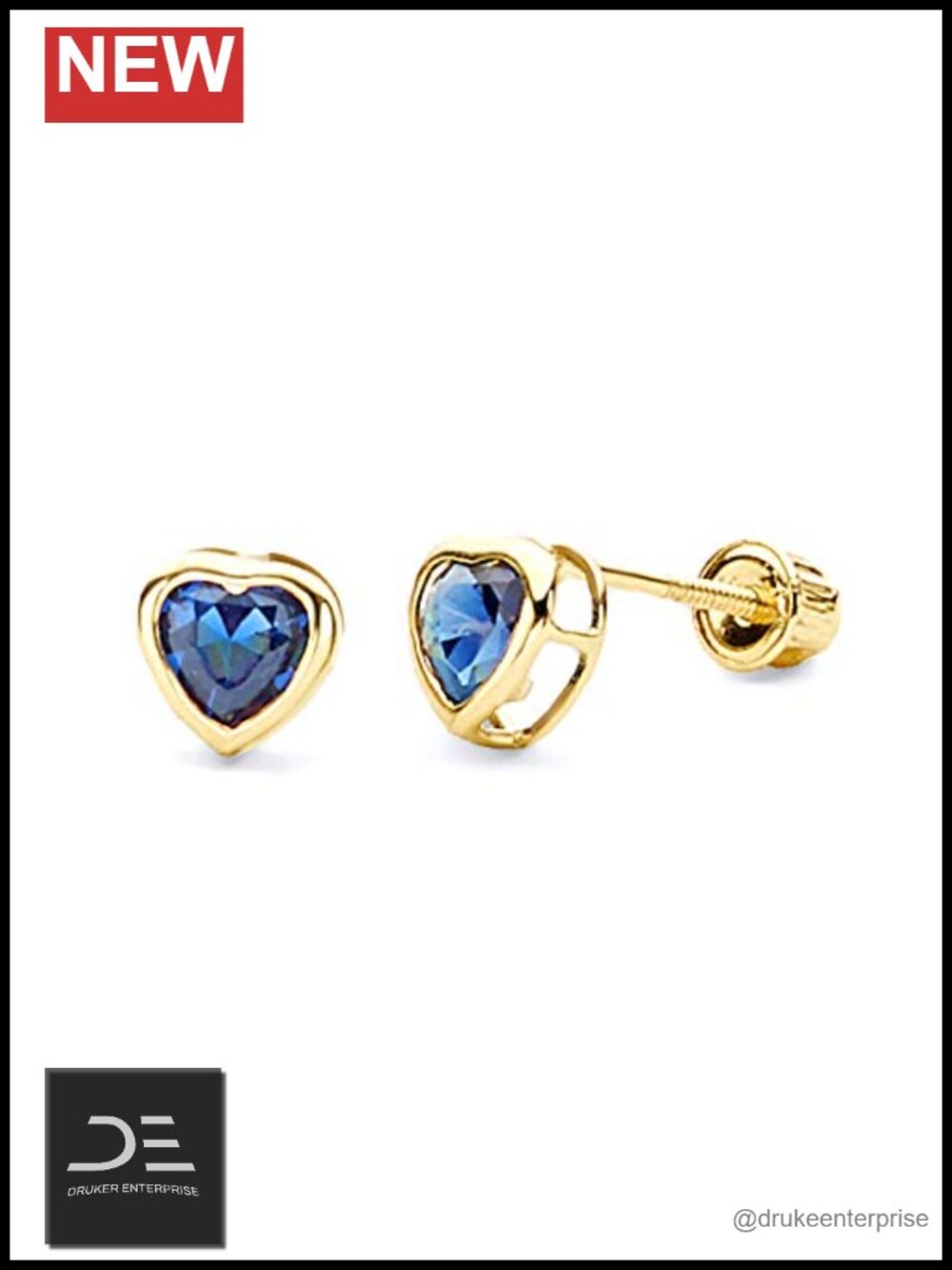 14k Yellow Gold Heart Bezel Stud Earrings with Screw Back